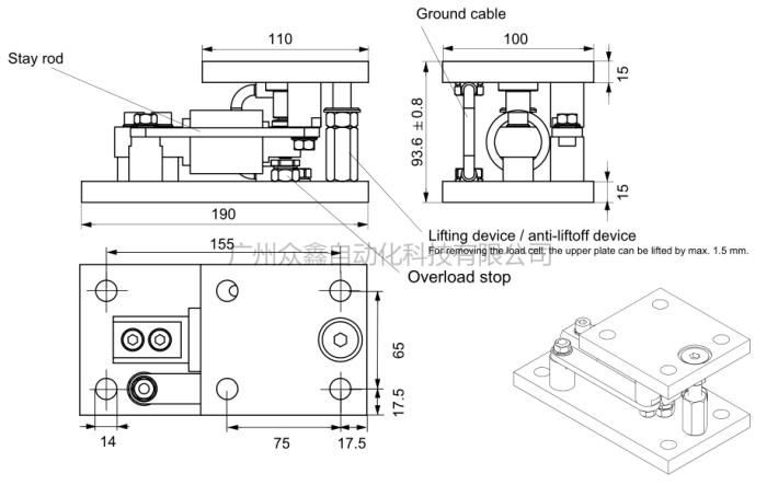 德國(guó)HBM稱重模塊Z6/M3LBR/100kg外觀尺寸
