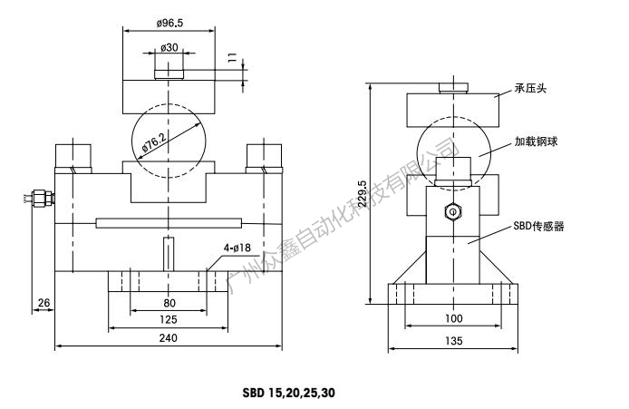 梅特勒托利多 SBD-10t稱重傳感器安裝尺寸