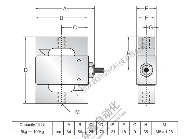 美國Transcell稱重傳感器BAB-50KG傳力傳感器產品尺寸