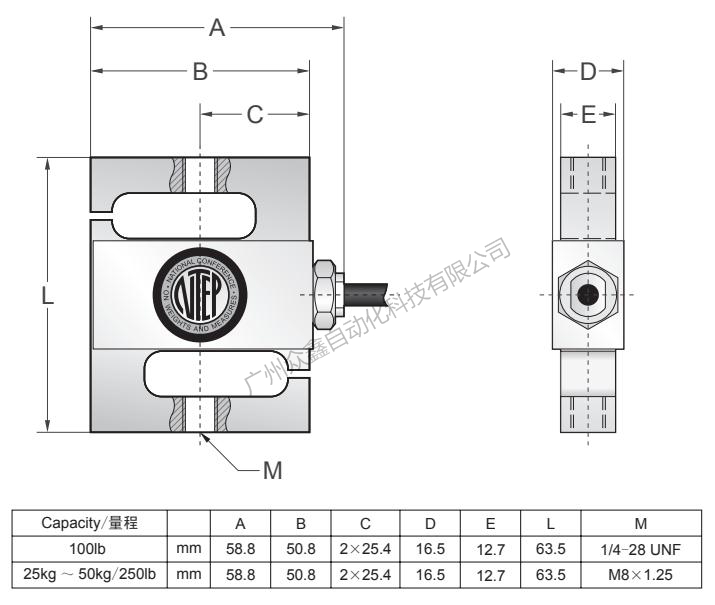 美國(guó)傳力 BSA-50KG稱(chēng)重傳感器安裝尺寸
