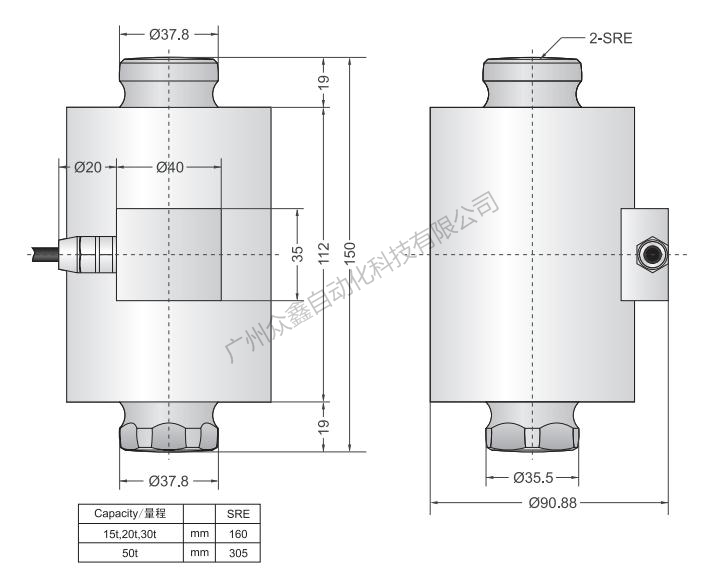 美國傳力 CD-GD-15T稱重傳感器產品尺寸