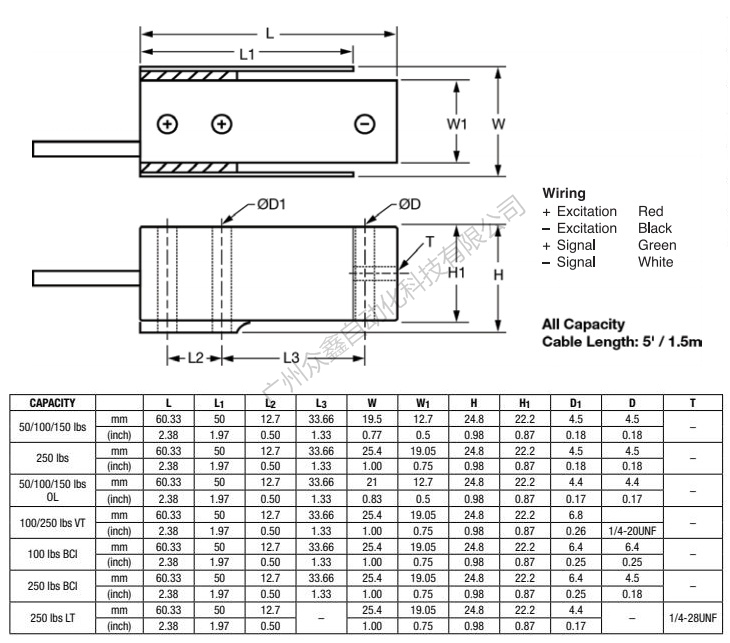 美國世銓 MBB-23kg稱重傳感器產(chǎn)品尺寸