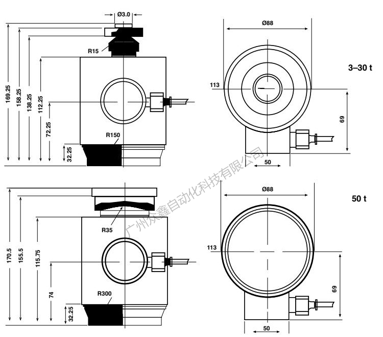 美國特迪亞 120-3T稱重傳感器產(chǎn)品尺寸