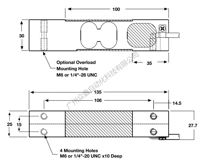 美國(guó)特迪亞 1130-100kg稱重傳感器產(chǎn)品尺寸