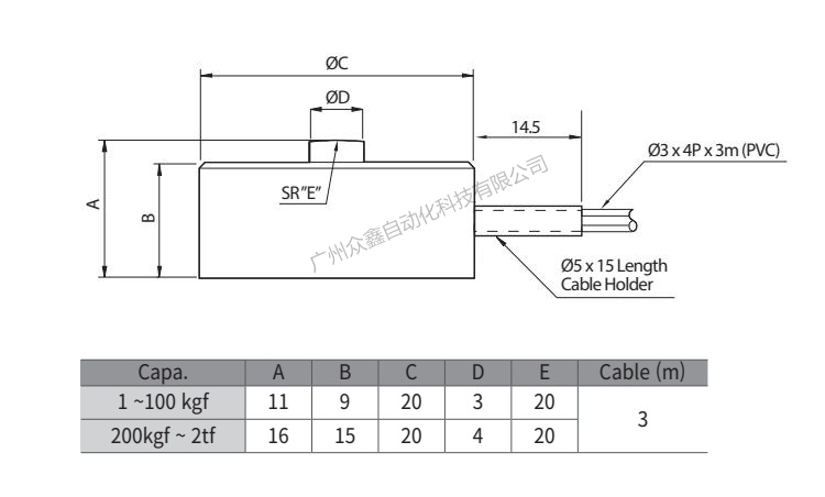 韓國(guó)凱士 SMN-1L稱重傳感器產(chǎn)品尺寸