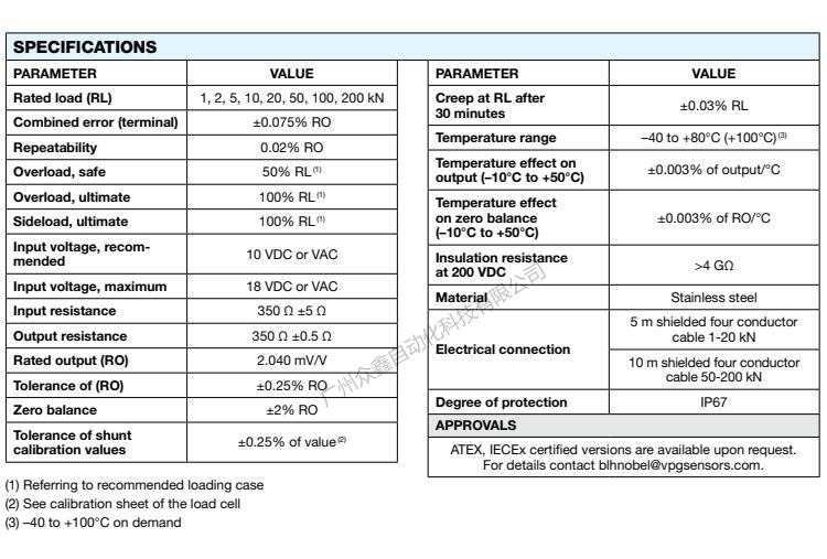 美國BLH NOBEL KIS-8-10KN張力傳感器技術參數