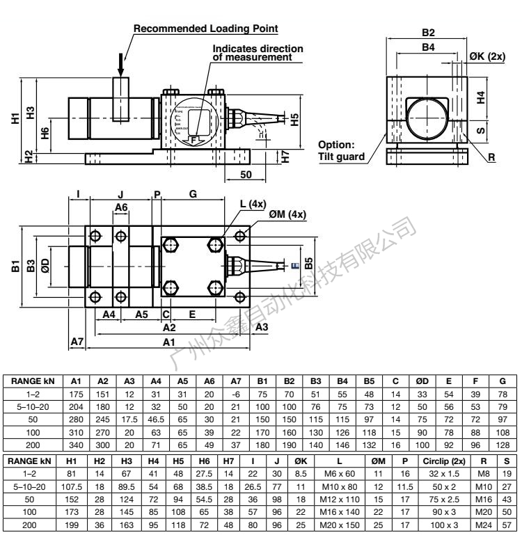 美國BLH NOBEL KIS-8-10KN張力傳感器產品尺寸
