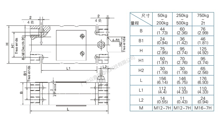 H6F-C3-50kg-3B6-S1稱(chēng)重傳感器產(chǎn)品尺寸
